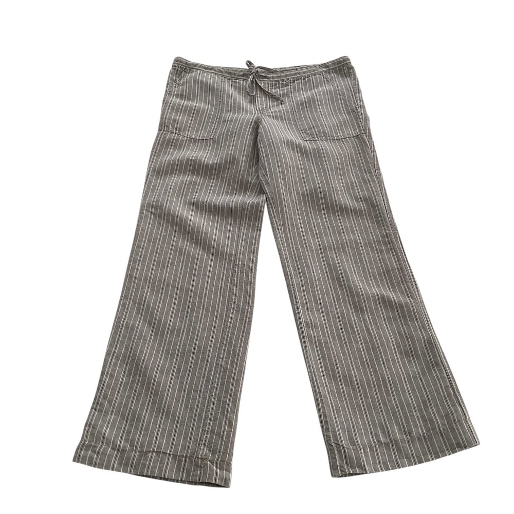 Victorias Secret Linen Blend Striped Lounge Pants Sz 4 Neutral Pull On Y2K Boho